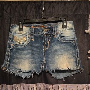 Rock Revival Blue Faded Distressed Denim Shorts
